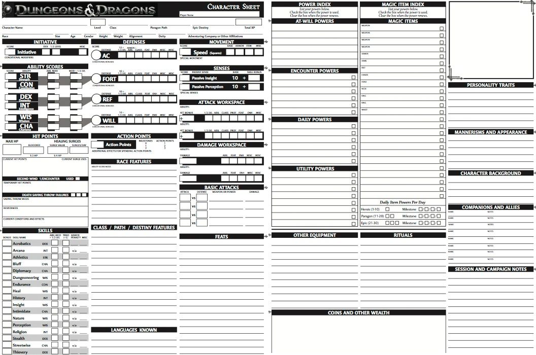 Ad&d character sheet